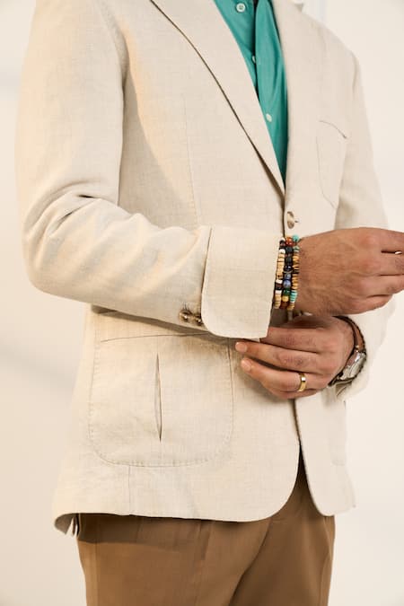 Gargee Designers_Beige Linen Single Breasted Blazer _Online_at_Aza_Fashions