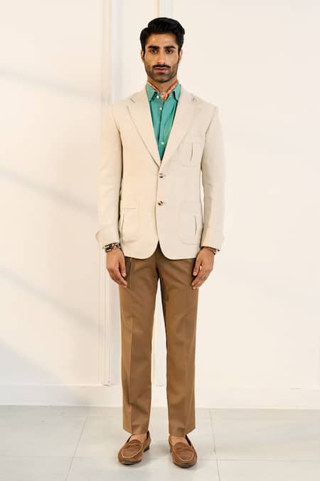 Buy_Gargee Designers_Beige Linen Single Breasted Blazer _Online_at_Aza_Fashions