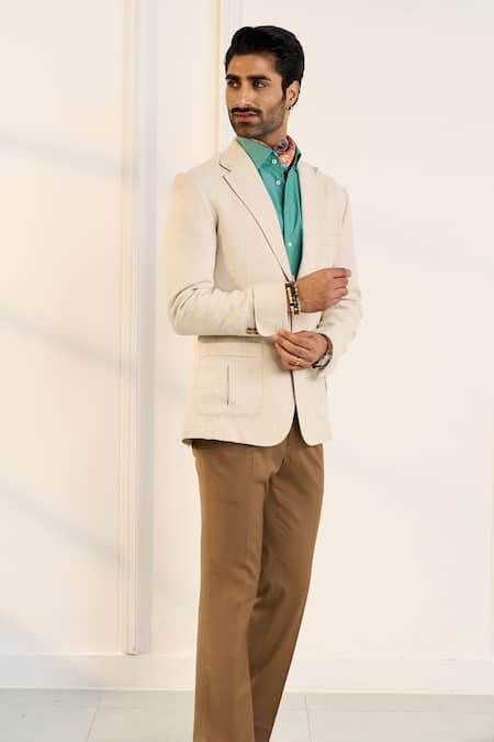 Buy_Gargee Designers_Beige Linen Single Breasted Blazer 
