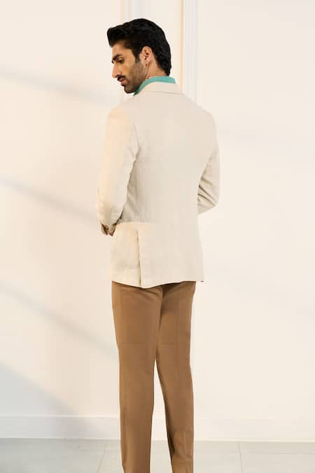 Shop_Gargee Designers_Beige Linen Single Breasted Blazer _at_Aza_Fashions