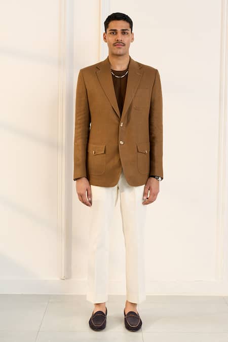 Buy_Gargee Designers_Brown Linen Single Breasted Blazer _Online_at_Aza_Fashions