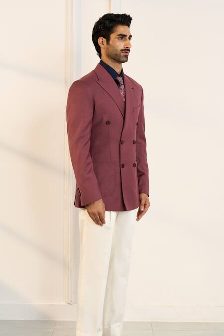 Gargee Designers_Pink Wool Rouge Double Breasted Blazer _Online_at_Aza_Fashions