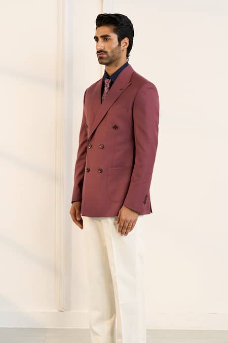Buy_Gargee Designers_Pink Wool Rouge Double Breasted Blazer _Online_at_Aza_Fashions