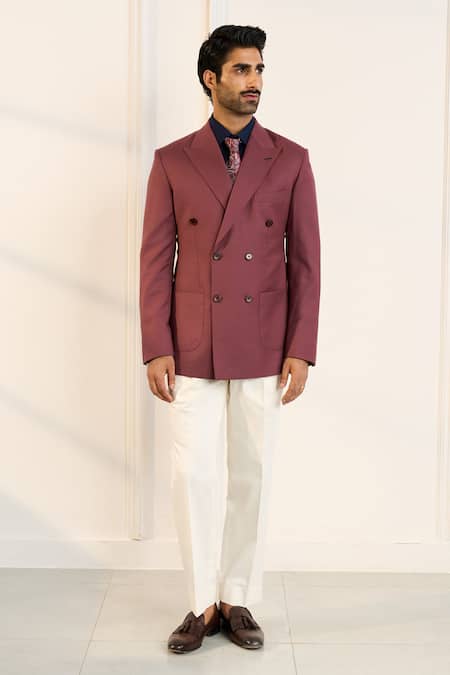 Shop_Gargee Designers_Pink Wool Rouge Double Breasted Blazer _Online_at_Aza_Fashions