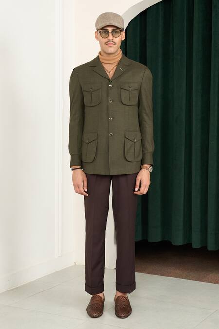 Buy_Gargee Designers_Green Wool Herringbone Blazer _Online_at_Aza_Fashions