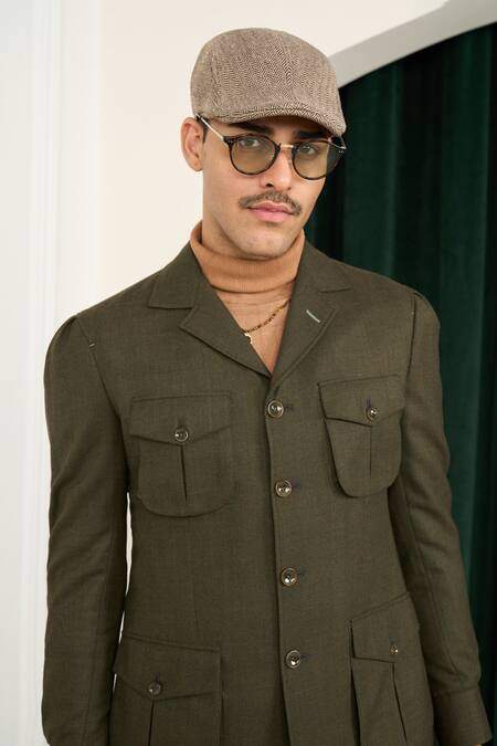 Gargee Designers_Green Wool Herringbone Blazer _at_Aza_Fashions