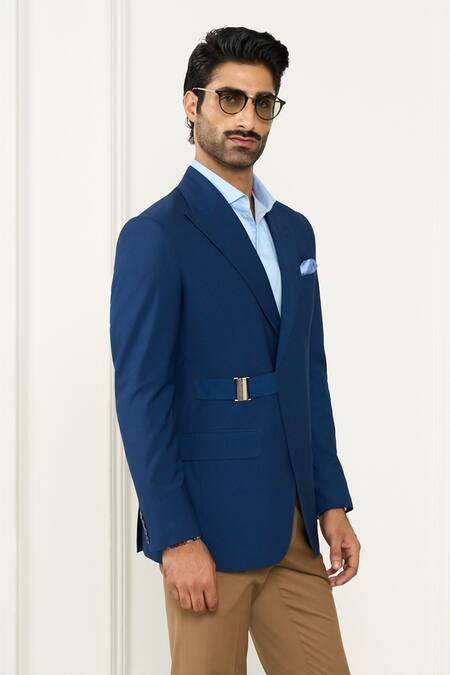 Gargee Designers_Blue Wool Designer Single Breasted Blazer _Online_at_Aza_Fashions