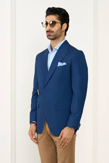 Buy_Gargee Designers_Blue Wool Designer Single Breasted Blazer _Online_at_Aza_Fashions