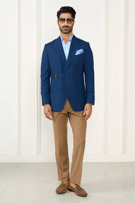 Shop_Gargee Designers_Blue Wool Designer Single Breasted Blazer _Online_at_Aza_Fashions