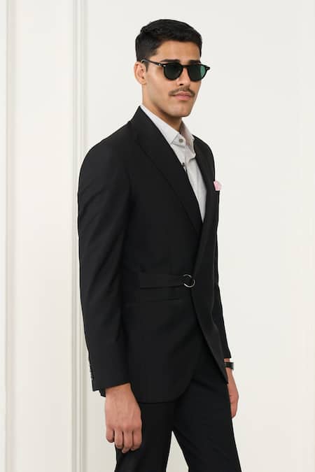 Shop_Gargee Designers_Black Wool Designer Single Breasted Blazer _Online_at_Aza_Fashions