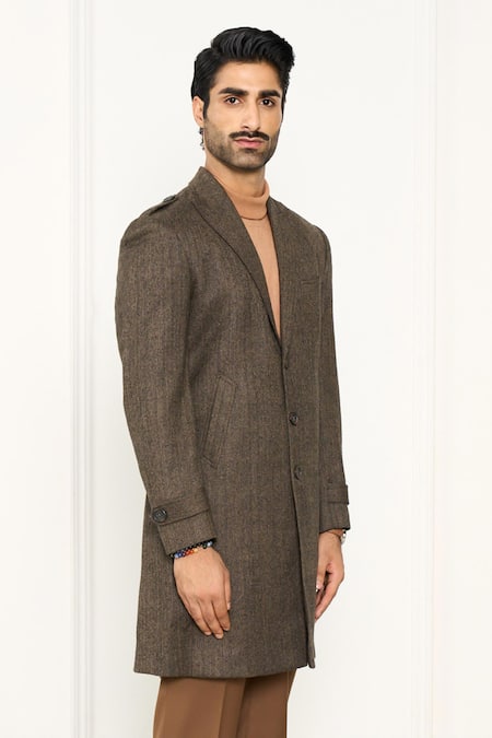 Gargee Designers_Brown Wool Herringbone Long Coat _Online_at_Aza_Fashions