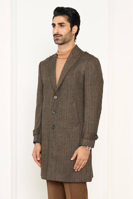 Buy_Gargee Designers_Brown Wool Herringbone Long Coat _Online_at_Aza_Fashions