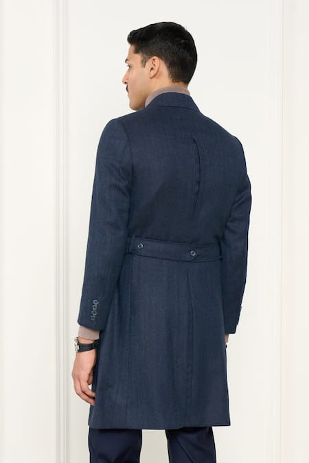 Gargee Designers Blue Herringbone Long Coat 