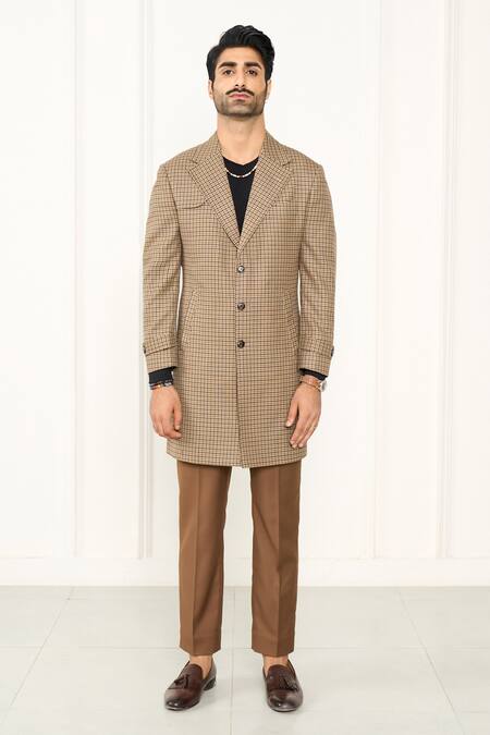 Gargee Designers Brown Wool Houndstooth Long Coat Online at Aza Fashions Gargee Designers_Brown Wool Houndstooth Long Coat _Online_at_Aza_Fashions