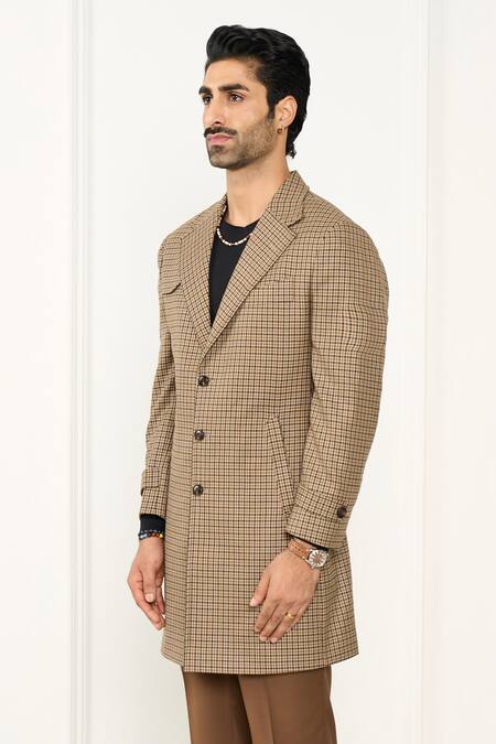 Buy Gargee Designers Brown Wool Houndstooth Long Coat Online at Aza Fashions Buy_Gargee Designers_Brown Wool Houndstooth Long Coat _Online_at_Aza_Fashions
