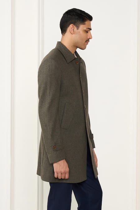 Gargee Designers_Green Wool Designer Long Coat _Online_at_Aza_Fashions