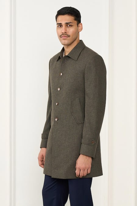 Buy_Gargee Designers_Green Wool Designer Long Coat _Online_at_Aza_Fashions