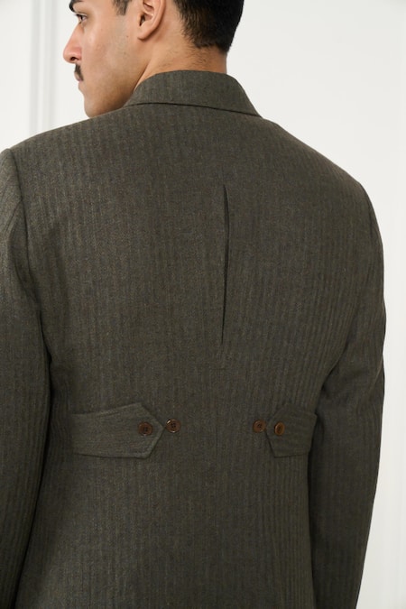 Shop_Gargee Designers_Green Wool Designer Long Coat _Online_at_Aza_Fashions