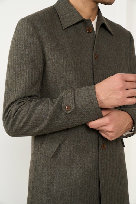 Gargee Designers_Green Wool Designer Long Coat _at_Aza_Fashions