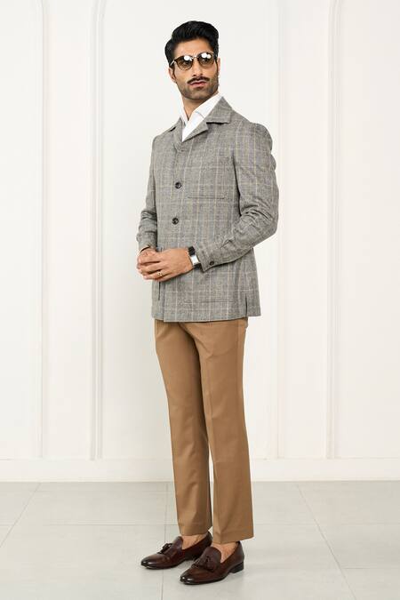 Buy_Gargee Designers_Gray Wool Grey Checkered Flannel Shacket_Online_at_Aza_Fashions