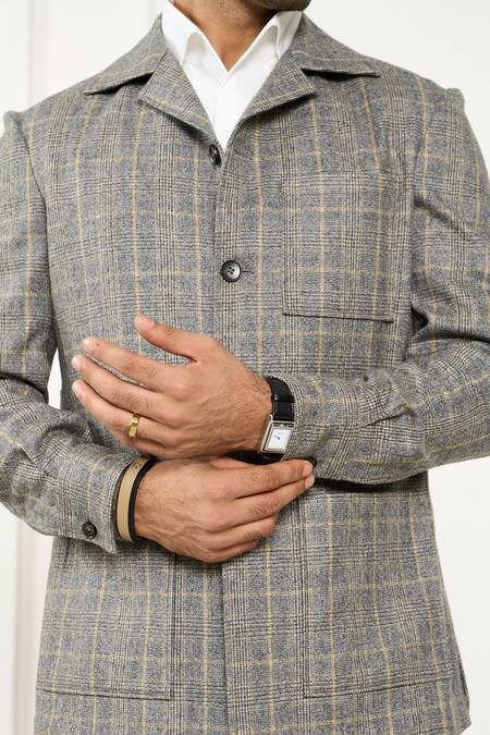 Buy_Gargee Designers_Gray Wool Grey Checkered Flannel Shacket