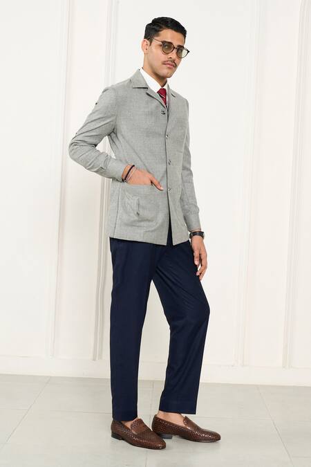 Gargee Designers_Gray Wool Grey Flannel Shacket _Online_at_Aza_Fashions