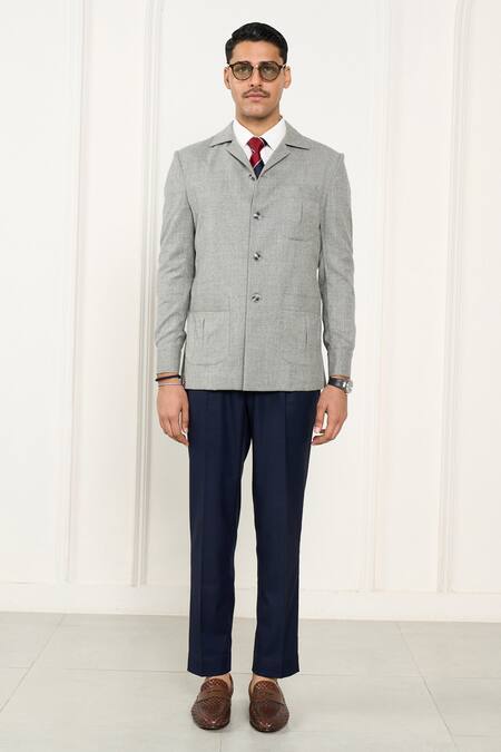 Buy_Gargee Designers_Gray Wool Grey Flannel Shacket _Online_at_Aza_Fashions