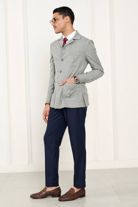 Shop_Gargee Designers_Gray Wool Grey Flannel Shacket _Online_at_Aza_Fashions