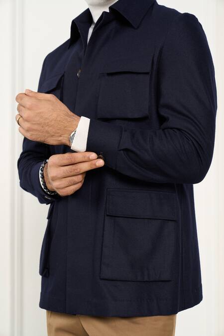 Gargee Designers_Blue Wool Designer Flannel Shacket _Online_at_Aza_Fashions