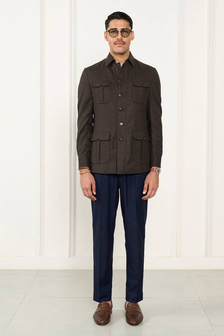 Gargee Designers_Brown Wool Flannel Shacket _Online_at_Aza_Fashions