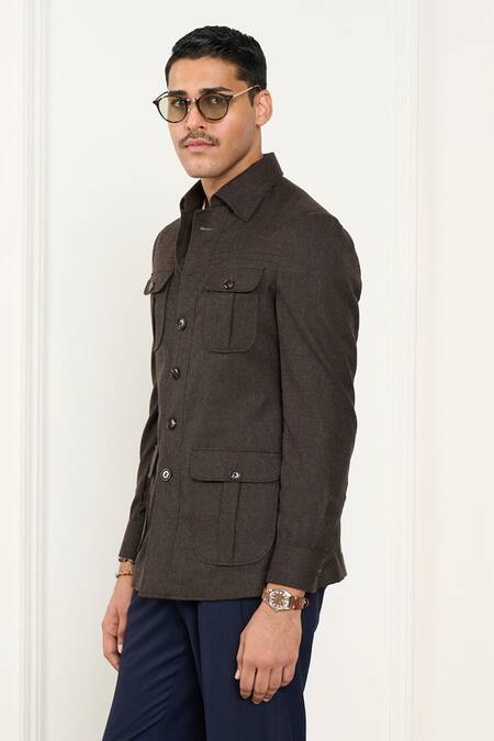 Buy_Gargee Designers_Brown Wool Flannel Shacket _Online_at_Aza_Fashions