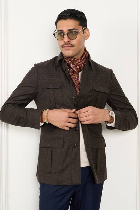 Gargee Designers_Brown Wool Flannel Shacket _at_Aza_Fashions