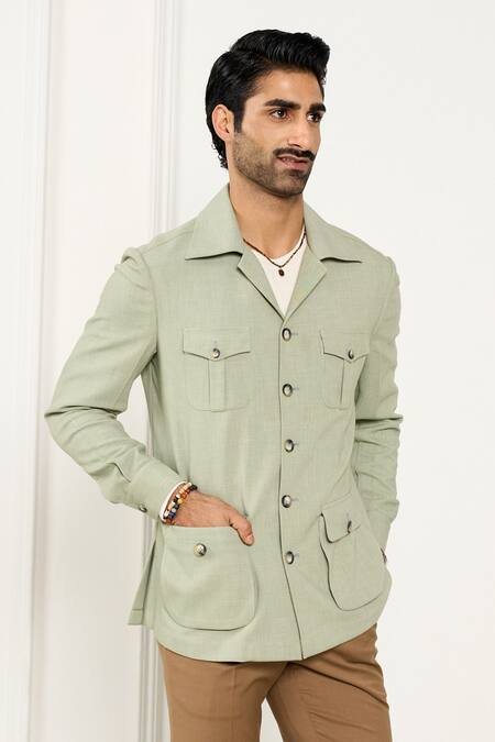 Shop Gargee Designers Green Polyester, Viscose, Lycra Designer Shacket Online at Aza Fashions Shop_Gargee Designers_Green Polyester, Viscose, Lycra Designer Shacket _Online_at_Aza_Fashions