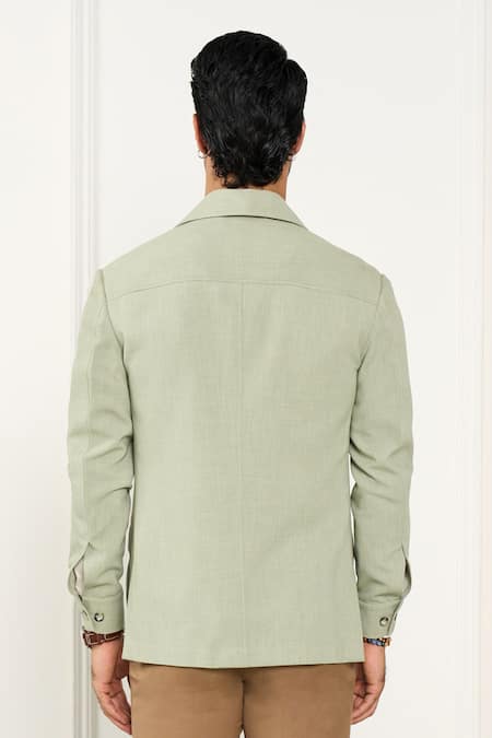 Shop Gargee Designers Green Polyester, Viscose, Lycra Designer Shacket at Aza Fashions Shop_Gargee Designers_Green Polyester, Viscose, Lycra Designer Shacket _at_Aza_Fashions