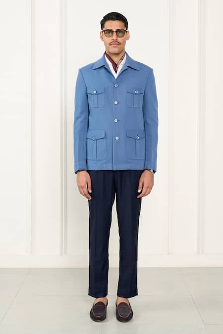 Gargee Designers_Blue Polyester Designer Shacket _Online_at_Aza_Fashions