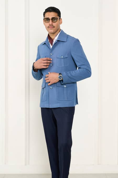 Buy_Gargee Designers_Blue Polyester Designer Shacket _Online_at_Aza_Fashions