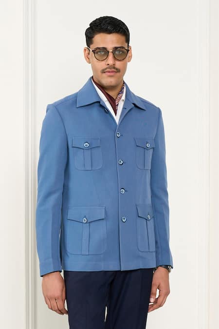 Shop_Gargee Designers_Blue Polyester Designer Shacket _Online_at_Aza_Fashions