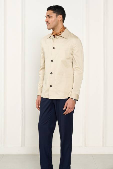 Shop_Gargee Designers_Beige Cotton Shacket _Online_at_Aza_Fashions
