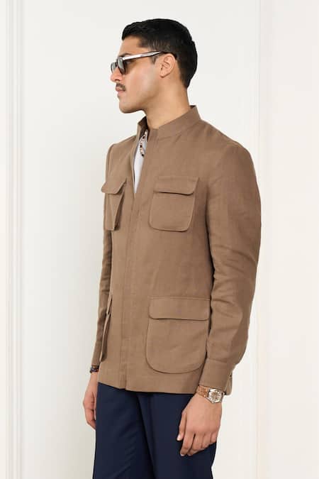 Gargee Designers_Beige Linen Shacket _Online_at_Aza_Fashions