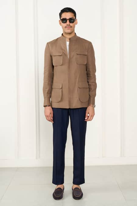 Shop_Gargee Designers_Beige Linen Shacket _Online_at_Aza_Fashions