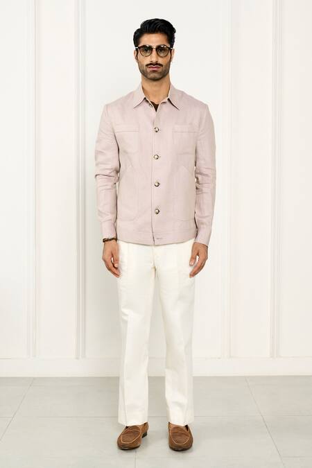 Buy_Gargee Designers_Pink Linen Shacket_Online_at_Aza_Fashions