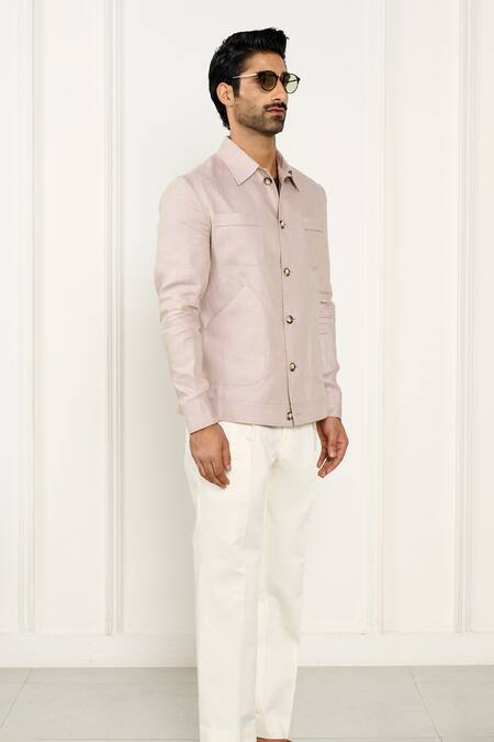 Gargee Designers_Pink Linen Shacket_at_Aza_Fashions