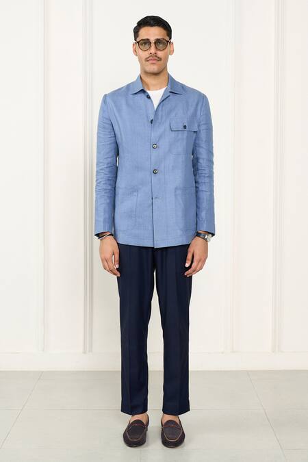 Buy_Gargee Designers_Blue Linen Shacket _Online_at_Aza_Fashions