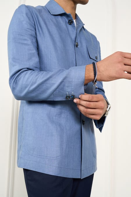 Gargee Designers_Blue Linen Shacket _at_Aza_Fashions