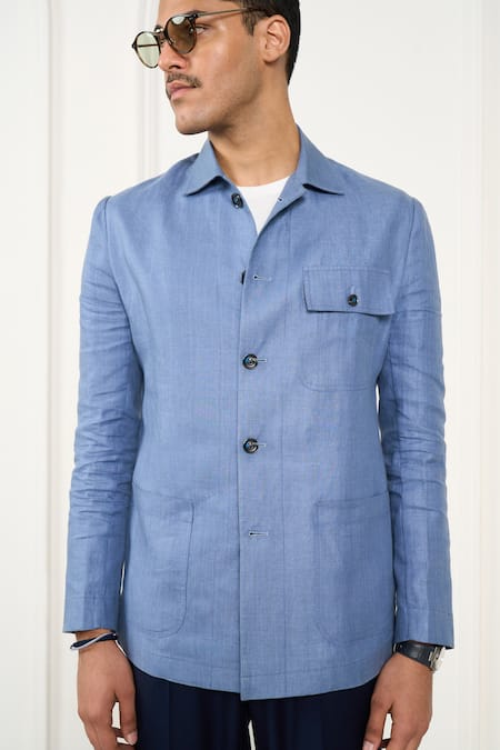 Buy_Gargee Designers_Blue Linen Shacket 