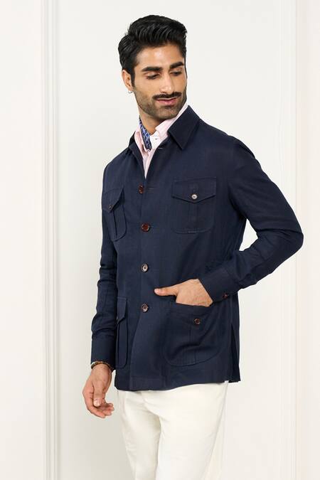 Buy_Gargee Designers_Blue Linen Shacket _Online_at_Aza_Fashions