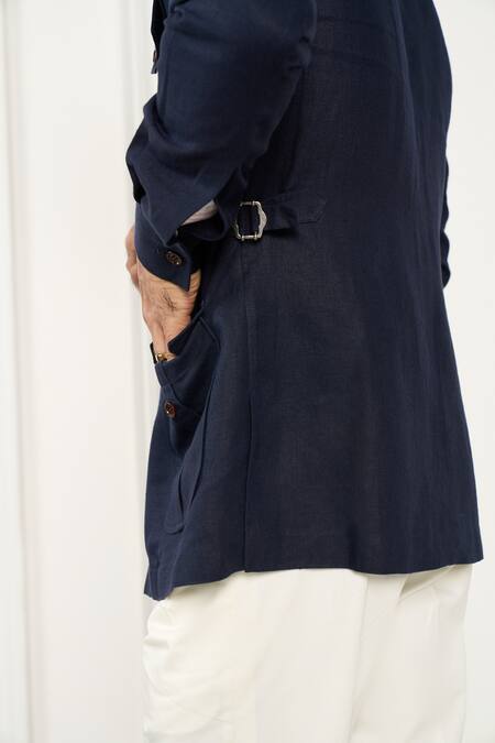 Gargee Designers_Blue Linen Shacket _at_Aza_Fashions