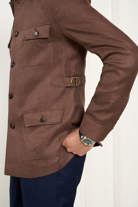 Gargee Designers_Brown Linen Shacket _Online_at_Aza_Fashions