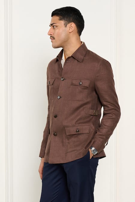 Shop_Gargee Designers_Brown Linen Shacket _Online_at_Aza_Fashions