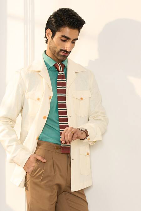Gargee Designers_Ivory Linen Shacket _Online_at_Aza_Fashions